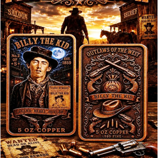 ab Lager *Sonderpreis*  5 oz Kupfer-Copper Edition - BILLY the KID Revolverheld Outlaw & Gängster - Der WILDE WESTEN - Kupfer Color High relief
