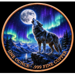 Neu* 1 oz Kupferedition - WOLF in ALASKA / Polarlichter - Aurora Bolearis - Wächter des Alaska-Gebirges - Tiermotive in der Natur (4) - DoppelFarbig Kupfer - VORVERKAUF - PRESALE ! - nur bei Aurinum !