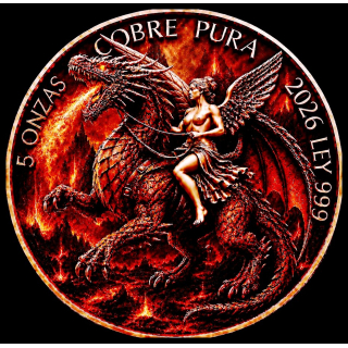 Neu* 5 oz Kupfer-Copper Edition - FEUERDRACHE & LIBERTAD / Siegegsgöttin aus Mexiko - Kupfer Color High relief - Vorverkauf / Presale