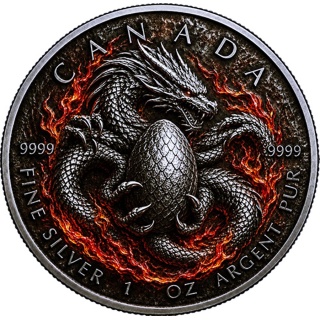 1 oz Kanada 2026 Antik Color - Drache / Dragon - Wächter des Königlichen Schatzes - .9999 Silber - Vorverkauf Presale