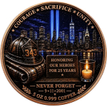 Neu* 5 oz Kupfer-Premium-Edition UV-Effekt - 9/11 Nine Eleven 25 Jahre Terroranschlag New York - nur 2 x - Copper-Color High relief - Vorverkauf / Presale