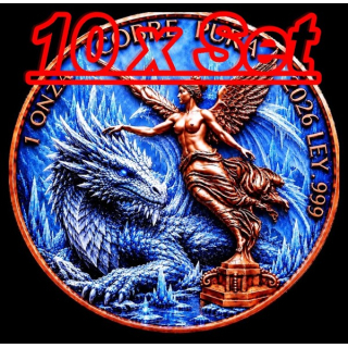 Letztes Set* 10 x 1 oz *SET* Kupfer-Copper Edition - Der EISDRACHE & LIBERTAD /  Die Siegegsgöttin aus Mexiko - Die aus der Kälte kamen - Kupfer Color High relief - Vorverkauf / Presale