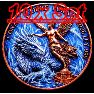 Neu* 10 x 1 oz *SET* Kupfer-Copper Edition - Der EISDRACHE & LIBERTAD /  Die Siegegsgöttin aus Mexiko - Die aus der Kälte kamen - Kupfer Color High relief - Vorverkauf / Presale