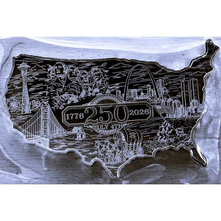 NEU*Einzelstück** 5 oz SHAPE- Silberbarren - 250 Jahre Amerika Edition - Die Geschichte Amerikas - Mount Rushmore Golden Gate Twin Towers & andere