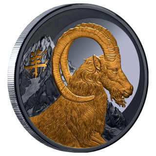 1 oz Niue 2027 Black Proof Gilded - Jahr der ZIEGE - YEAR of the GOAT - Lunarserie NZ Mint - 1$ - TOP-EDITION 4. Ausgabe