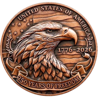 NEU** 1 oz Kupfer Edition - American BALD EAGLE / Weisskopf-Seeadler Privy 250 Jahre Freedom - USA Nationale Wahrzeichen & Symbole - Kupfer Hochrelief Keine Währung !