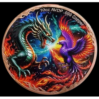 Neu ** 10 oz ADVP Kupfer-Edition - DRACHE vs PHOENIX - Episches Battle - YIN YANG SPIRIT of Battle - Copper High relief - Vorverkauf / Presale!