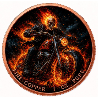 NEU** 1 oz Kupfer Color - SKULL GHOST RIDER - Feuerskull auf dem Motorrad