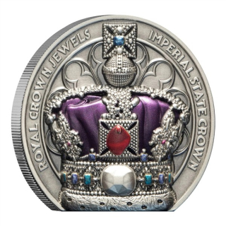 2 oz Niue 2026 Antik - Königliche Juwelen - Royal Crown Jewels IMperial State Crown - Silber Ultra High Relief5 $