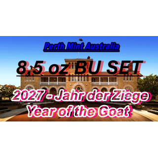 8,5 oz *SET* Australien 2027 BU - Jahr der ZIEGE / Year of the GOAT - LUNAR 3 Serie Perth Mint - Silberziege Silver Goat