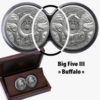 Neu* 2 x 1 oz Südafrika 2026 PROOF - BÜFFEL/BUFFALO - Big Five Serie III - South Africa - Silber Doppel-Kapsel