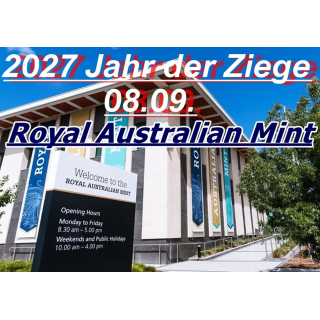 1 oz Australien 2027 Proof DOME SHAPE - Jahr der ZIEGE / Year of the GOAT - Royal Australian Mint - Lunar - 5 $ - Silberziege - Premium Numismatikmünze