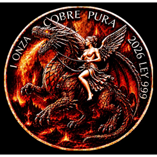 ab Lager* 1 oz Kupfer-Copper Edition - Der FEUERDRACHE & LIBERTAD /  Fire Dragon & Die Siegegsgöttin aus Mexiko - Die aus der Kälte kamen - Kupfer Color High relief - Vorverkauf / Presale