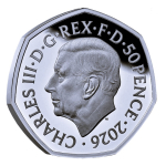 NEU* 8 g UK 2026 Proof Star Trek - Mr. Spock Vulkaniergruss - 60 Jahre Star Trek Silber 7-eckige Prägung - 50 Pence - Erste Star Trek Münze der Royal Mint UK