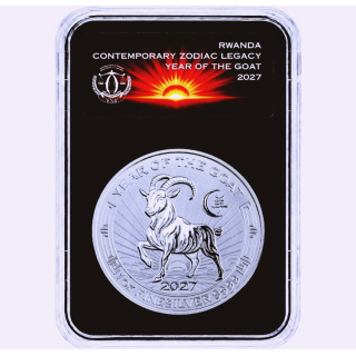 NEU* 1 oz Ruanda 2027 Reverse Proof Coin Card - JAHR der ZIEGE  - YEAR of the GOAT - Contemporary Zodiac Legacy > Das zeitgenössische Erbe des Tierkreises - Silber - Silber 50 RWF