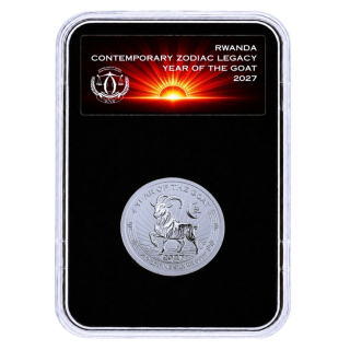 NEU* 1/12 oz Ruanda 2027 Reverse Proof Coin Card - JAHR der ZIEGE  - YEAR of the GOAT - Contemporary Zodiac Legacy > Das zeitgenössische Erbe des Tierkreises - Silber 10 RWF