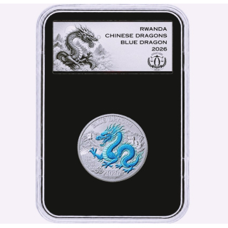 Neu** 1/12 oz Ruanda 2026 Proof COLOR - DRACHE / DRAGON - QINGLONG / Azurblauer Himmelsdrache DRACHE - The SKY DRAGON - Sonderedition Silber  10 RWF