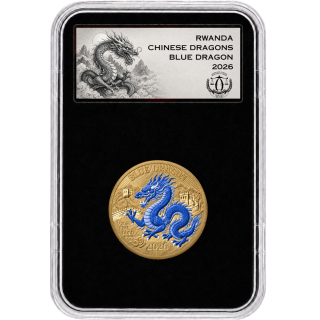 Neu** 1/12 oz Gold Ruanda 2026 Proof COLOR - DRACHE / DRAGON - QINGLONG / Azurblauer Himmelsdrache DRACHE - The SKY DRAGON - Sonderedition Gold 100 RWF    #1