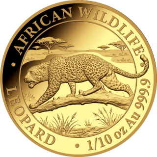 1/10 Unze Gold Somalia 2026 BU - LEOPARD - African Wildlife
