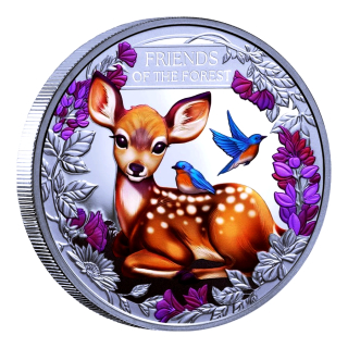 1 oz Niue 2026 Proof - Das REHKITZ / FAWN - Freunde des Waldes / Friends of Forest - Silber Color Farbig 2 $