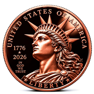 NEU** 1 oz Kupfer Proof Edition - LIBERTY - Unabhängigkeit Amerikas 1776-2026- USA Nationale Wahrzeichen & Symbole - Keine Währung