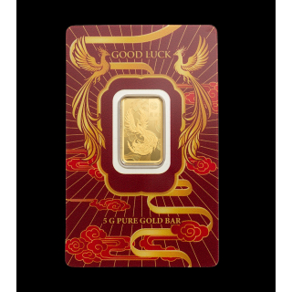 NEU* 5 g Goldbarren Pamp Suisse - Viel Glück - Good Luck - Phönix - Phoenix - Blister / Coin Card