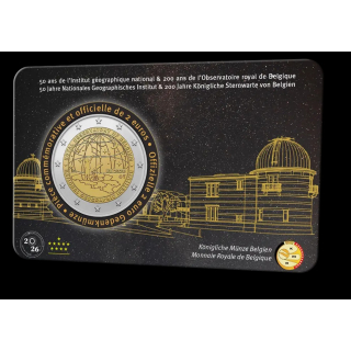 2 Euro Belgien 2026 -Sternwarte & Geograph. Institut - Coincard - Wallonisch