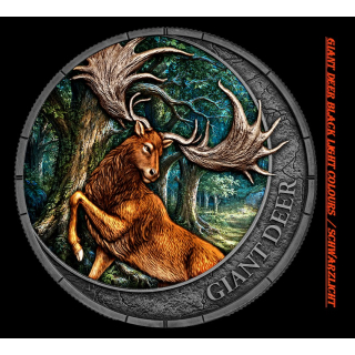 1 oz Liberia 2026 Antik Black Light / Schwarzlicht - Oblivion GIANT DEER / der Riesenhirsch -  MEGAFAUNA (2.) - Silber Antik 20$ - Germania Mint