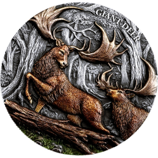 2 oz Liberia 2026 UHR GIANT DEER / der Riesenhirsch -  MEGAFAUNA (2.) - Silber Ultra HIgh Relief 25$ - Megaloceros Giganteus - Germania Mint