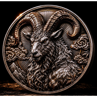 NEU* 3,33 oz Kupfer 2027 LUNAR ZIEGE - Jahr der Ziege / Year of the Goat - Antik- Silber- Goldakzente > Ultra High Relief Copper Zodiac