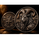 NEU* 3,33 oz Kupfer 2027 LUNAR ZIEGE - Jahr der Ziege / Year of the Goat - Antik- Silber- Goldakzente > Ultra High Relief Copper Zodiac