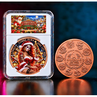 NEU** 1 oz Kupfer Color - SANTA GIRL - Frohe Weihnachten / Merry Christmas - Coin Card