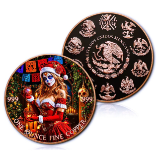 NEU** 1 oz Kupfer Color - SANTA GIRL Dia de Los Muertos (3) - Frohe Weihnachten / Merry Christmas