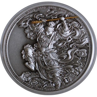 2 oz Kamerun 2024  - MONKEY KING / Der AFFENKÖNIG - Doppelmotiv - Die Legende des Sun Wukong - Silber Antik 1,000 Frs