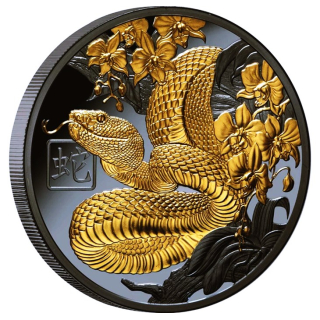 1 oz Niue 2025 Black Proof Gilded - SCHLANGE - Jahr der Schlange - YEAR of the SNAKE - Lunarserie NZ Mint - 2$ - TOP-EDITION 2. Ausgabe