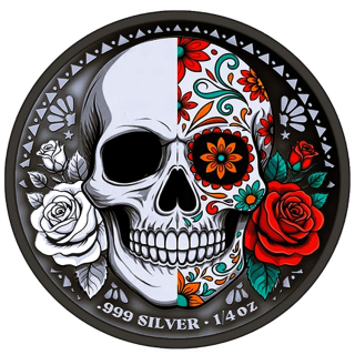 NEU* 1/4 oz Kamerun 2026 - ZUCKERSCHÄDEL ROSE & BONE Sugar Skulls - Dia de Los Muertos - Silber Antik Color 500 Francs - neue serie startausgabe