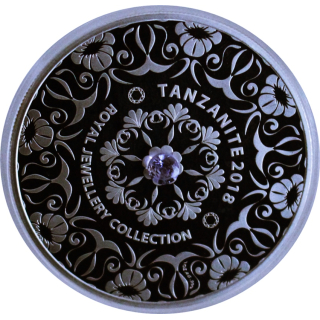 1 oz Ghana 2018 Proof Edition - Royal Jewellery Collection mit 0,29 Karat BlueTansanit /Gemstone - Silber 5 Cedis