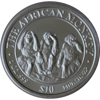1 oz Somalia 2001 BU - Drei Weise Affen - Nicht Sehen Nicht Hören Nicht Sprechen - African Wildlife - Silber 10 $ - Rarität / Einzelstück