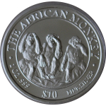 1 oz Somalia 2001 BU - Drei Weise Affen - Nicht Sehen Nicht Hören Nicht Sprechen - African Wildlife - Silber 10 $ - Rarität / Einzelstück
