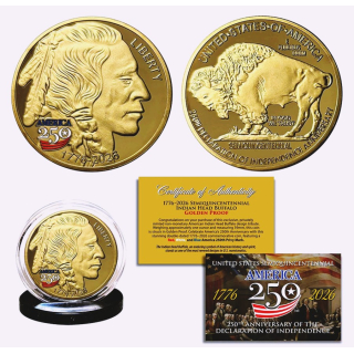 USA 2026 Bimetall Proof - Native Indian & Buffalo 250 Jahre Unabhängigkeit America / Indipendence - 1$