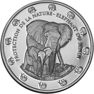 2 Unze Silber Benin High Relief  Elefant Waldelefantenfamilie 2015 Proof