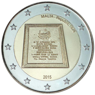 2 Euro Malta 2015 Ausrufung der Republik 1974  unc.