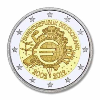2 Euro Deutschland 2012 10 Jahre Bargeld F