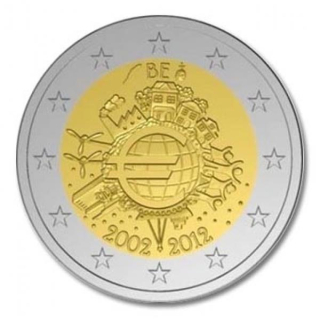 2 Euro Belgien 2012 10 Jahre Euro Bargeld