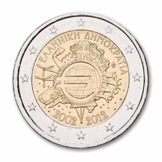 2 Euro Griechenland 2012 10 Jahre Euro Bargeld