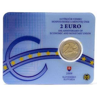 2 Euro Slowakei 2009 10 Jahre Euro 2009 EWU EMU in Coincard