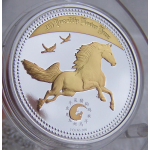 1 oz Kamerun 2014 Gilded Proof - Jahr des Pferdes - GOLDEN HORSE - YIN YANG - Lunar Pferd - Classic Silver Edition - 1000 Francs