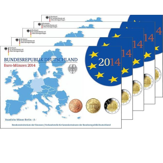 Deutschland Kursmünzensatz 2014 in PROOF 5er Set A D F G J