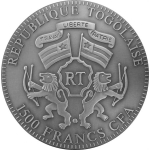 2 oz Togo 2012 Antique - Bison / Wisent - Swarowski-Element - Silber Antique Finish 1500 Francs