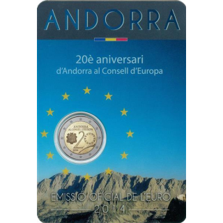 2 Euro Andorra 2014 Beitritt zum Europarat 20. Jahrestag in Coincard